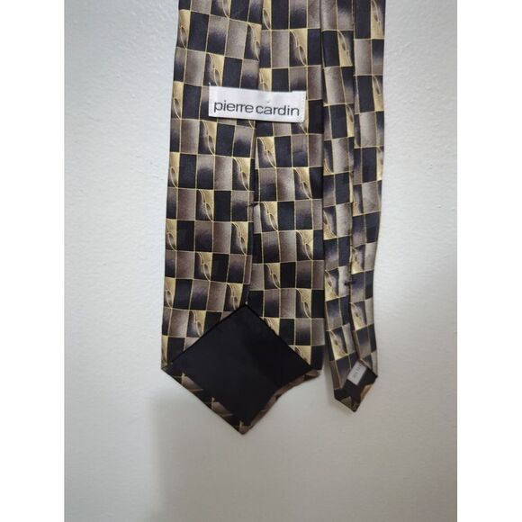 Pierre Cardin Necktie‎ Silk Beige Multicolor Geometric Pattern Abstract Block - Picture 3 of 6